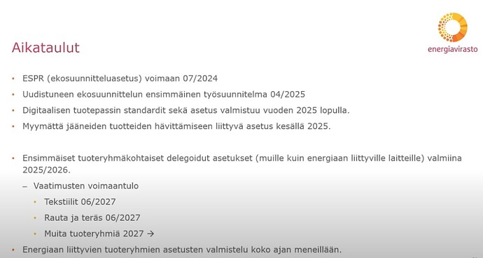 Digitaalisen tuotepassin aikataulu