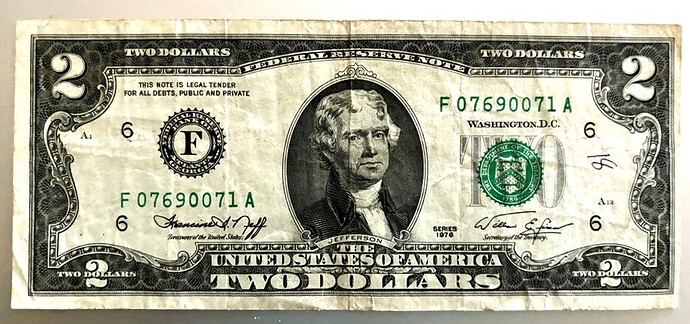 2 Dollar Bill - Jefferson - Series 1976