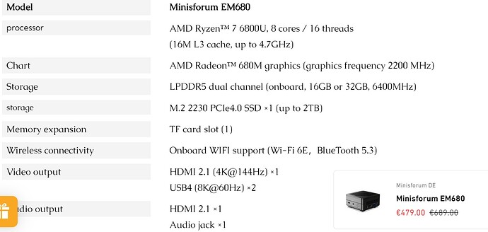Minisforum EM680 mini pc