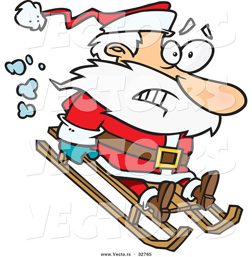 cartoon-vector-of-a-scared-santa-sledding-downhill-by-toonaday-32765
