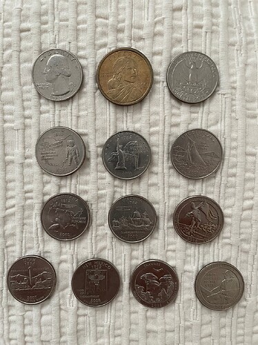 U.S. Quarter Coins with 10 U.S. States